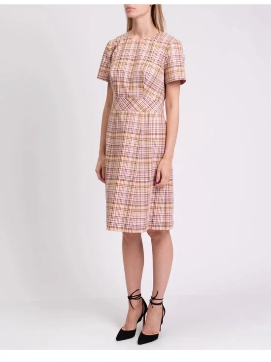 Carolina Herrera Pink Plaid A-Line Dress Silk Lined US 10 UK 14 IT 46 - Picture 2 of 6